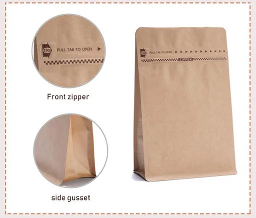Wholesales Biodegradable Kraft Paper Pouch Custom 3 Side Seal Flat Bag