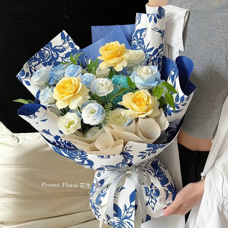 Story Rose Printed Waterproof Floral Wrapping Paper Double Side Resin Coating for Fresh Flower Bouquets Flower Shop Supplies