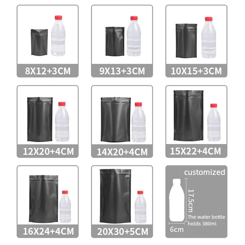 Matte Black Doypack Mylar Storage Stand Pouch PE Cake Stand Free Zipper Aluminum Foil Food Packaging Bag PET Plastic Colored