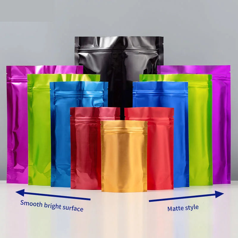 Matte Black Doypack Mylar Storage Stand Pouch PE Cake Stand Free Zipper Aluminum Foil Food Packaging Bag PET Plastic Colored