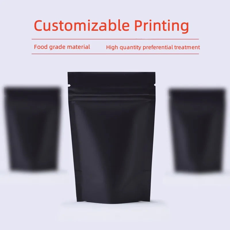 Matte Black Doypack Mylar Storage Stand Pouch PE Cake Stand Free Zipper Aluminum Foil Food Packaging Bag PET Plastic Colored