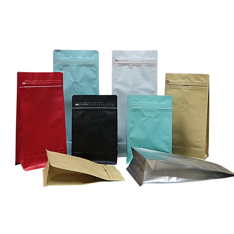 Eco-Friendly Zip Lock Packaging Bag Different Size Flat Bottom Food Paper Bag  with Tear off Zipper and air Valve