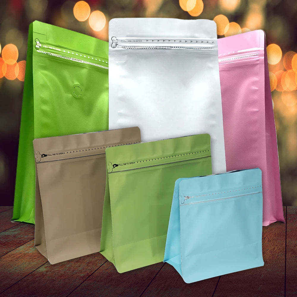 Eco-Friendly Zip Lock Packaging Bag Different Size Flat Bottom Food Paper Bag  with Tear off Zipper and air Valve
