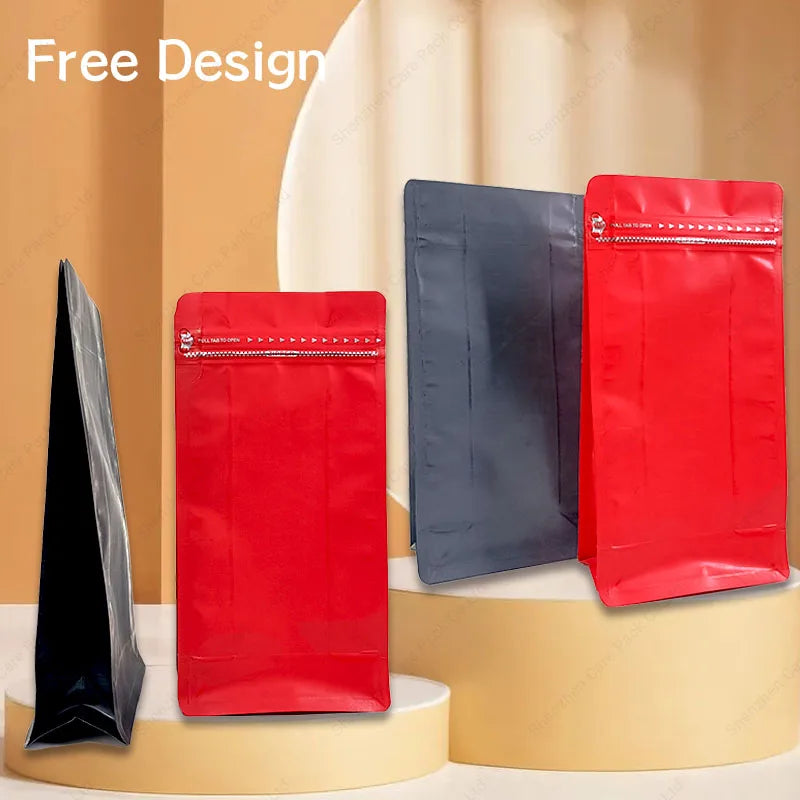 Eco-Friendly Zip Lock Packaging Bag Different Size Flat Bottom Food Paper Bag  with Tear off Zipper and air Valve