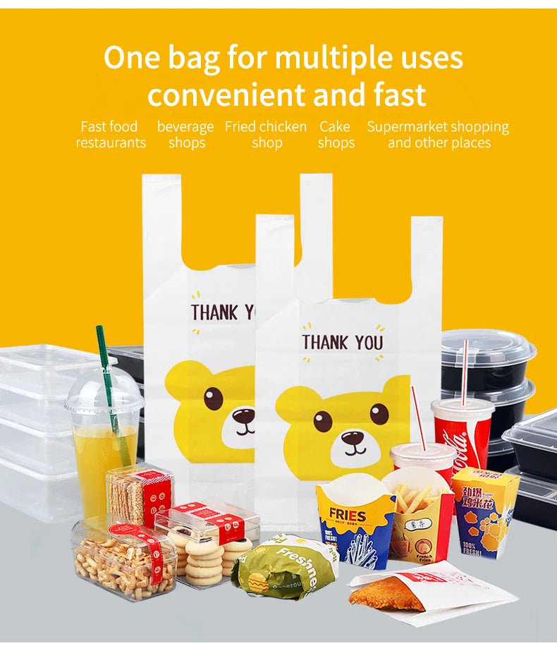 Take Out Bag Disposable Plastic Bag Factory Price OEM HDPE Food Shopping Plastic Customized Thank You Printing PE Carton Packing