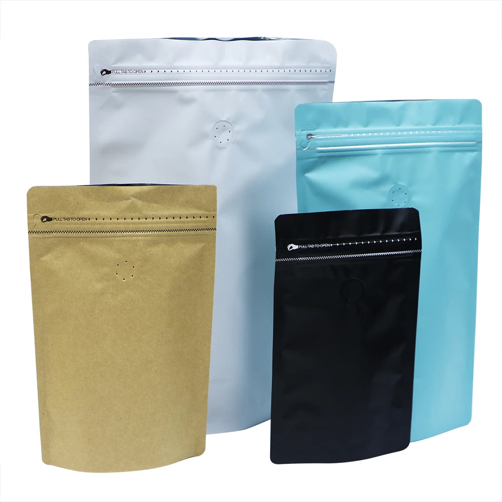 Eco-Friendly Zip Lock Packaging Bag Different Size Flat Bottom Food Paper Bag  with Tear off Zipper and air Valve